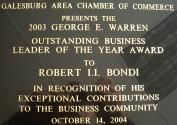 George E. Warren Outstanding Business Leader of the Year Award plaque